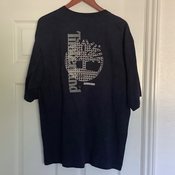 Mens Large - Vintage Timberland Logo T-Shirt Reflective Navy Blue Made In USA - Picture 4 of 7